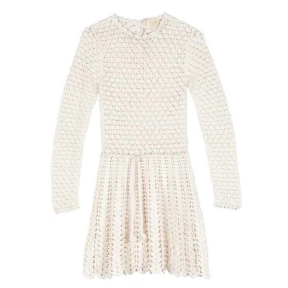 ISO Doen Heirloom Beatriz Crochet Knit Mini Dress in Pearl White